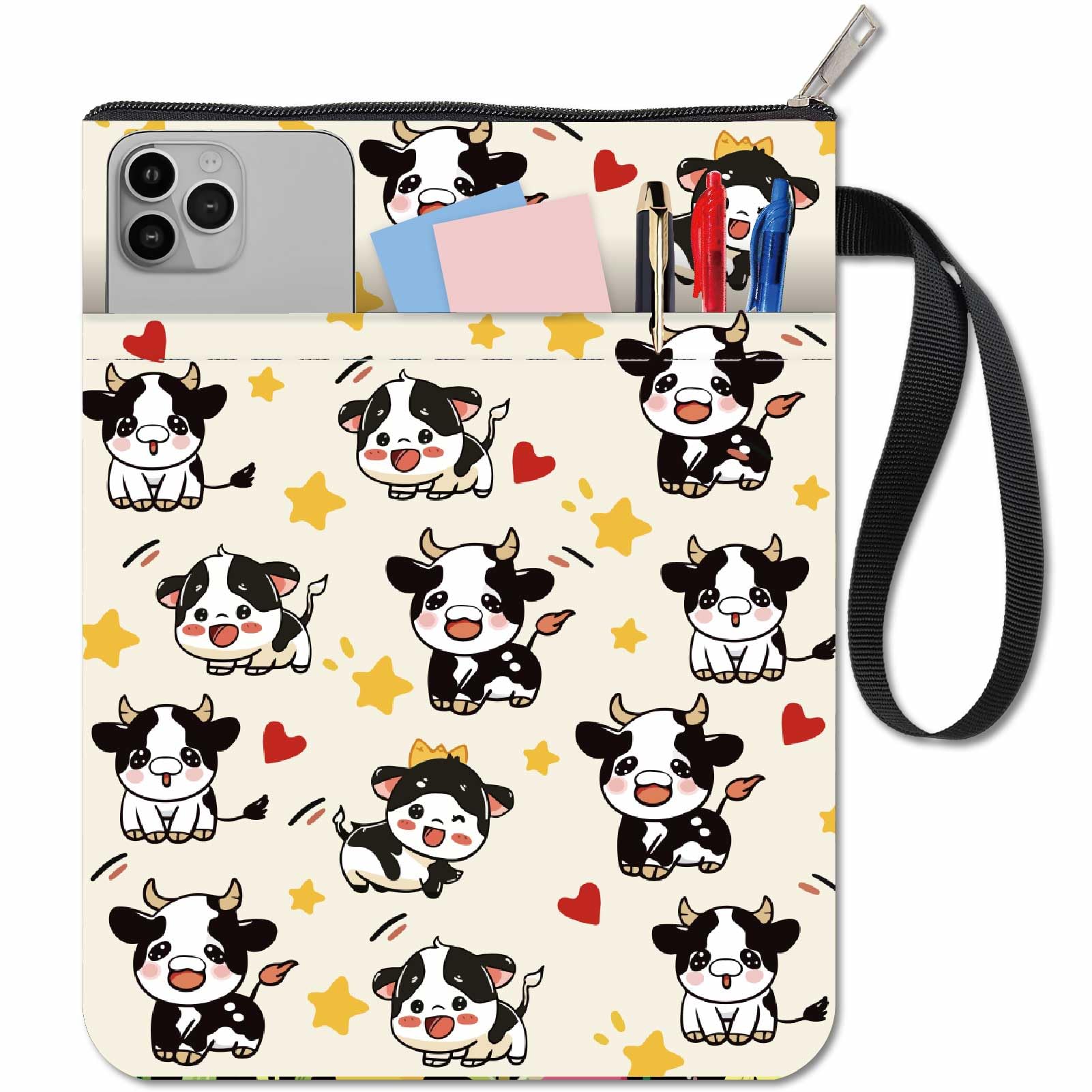 CRASPIRE Cattle Book Covers Cow Book Sleeve Animal Book Protector for Paperbacks Washable Fabric Cloth Book Cover with Zipper and Extra Sleeve Pocket for Book Lovers Classmate Gifts