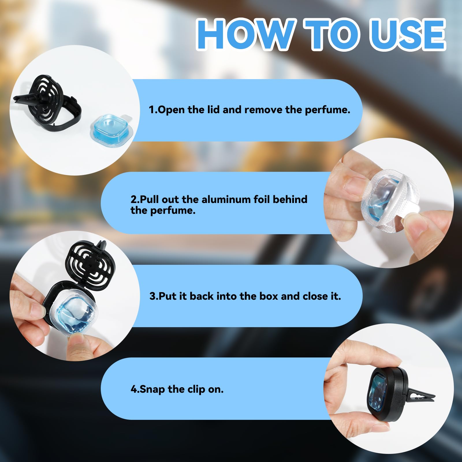 SCENTORINI Ambientador Coche, Perfume para Coche con 3 Clip y 12 Recargas, Fragancia de Brisas Marinas y Coche Nuevo y Lavandas Ambientador de Coche para Eliminar Olores Perfume Durante 30 Días