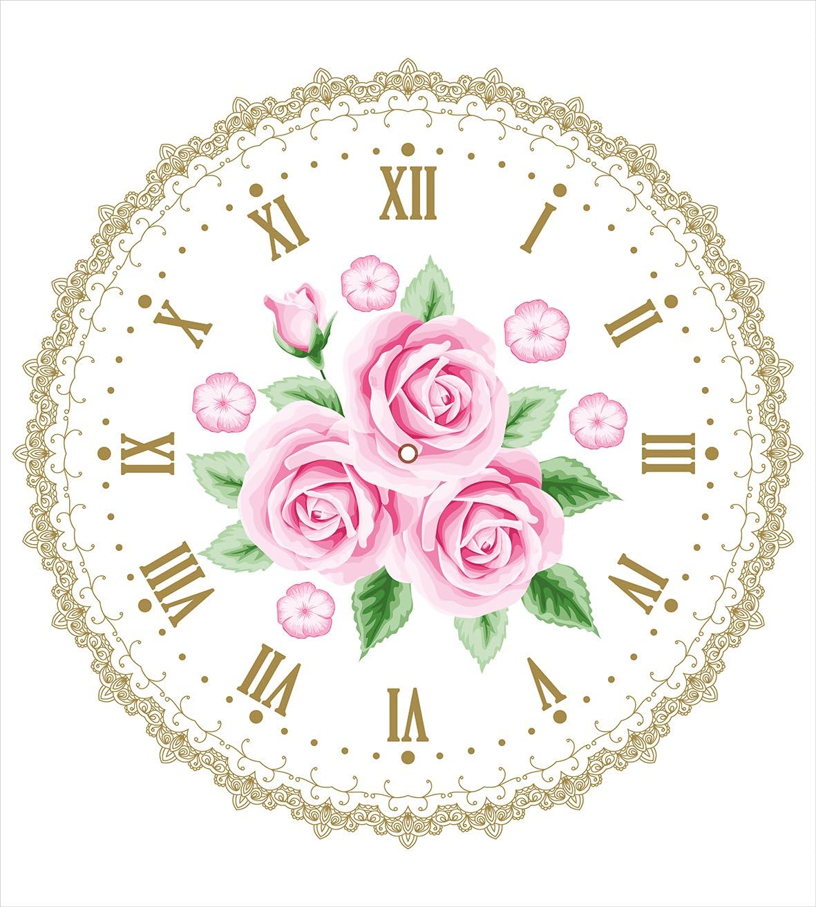 Ambesonne Shabby Flora Duvet Cover Set, Vintage Clock Face Roses Roman Numbers Antique Vintage Style, Decorative 3 Piece Bedding Set with 2 Pillow Shams, Queen Size, Khaki Pink