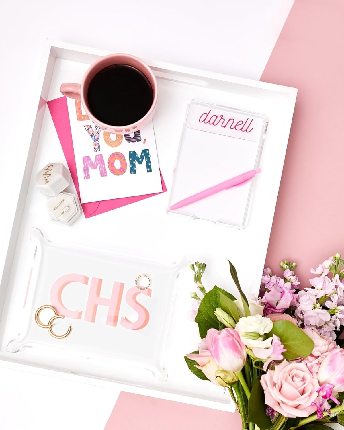 Personalized Acrylic Notepad Holder – Custom Desk Accessory with Shadow Monogram or Name, Includes 150 Sheets, Gift for Teacher, Graduate, Student, or Mom, Under $30
