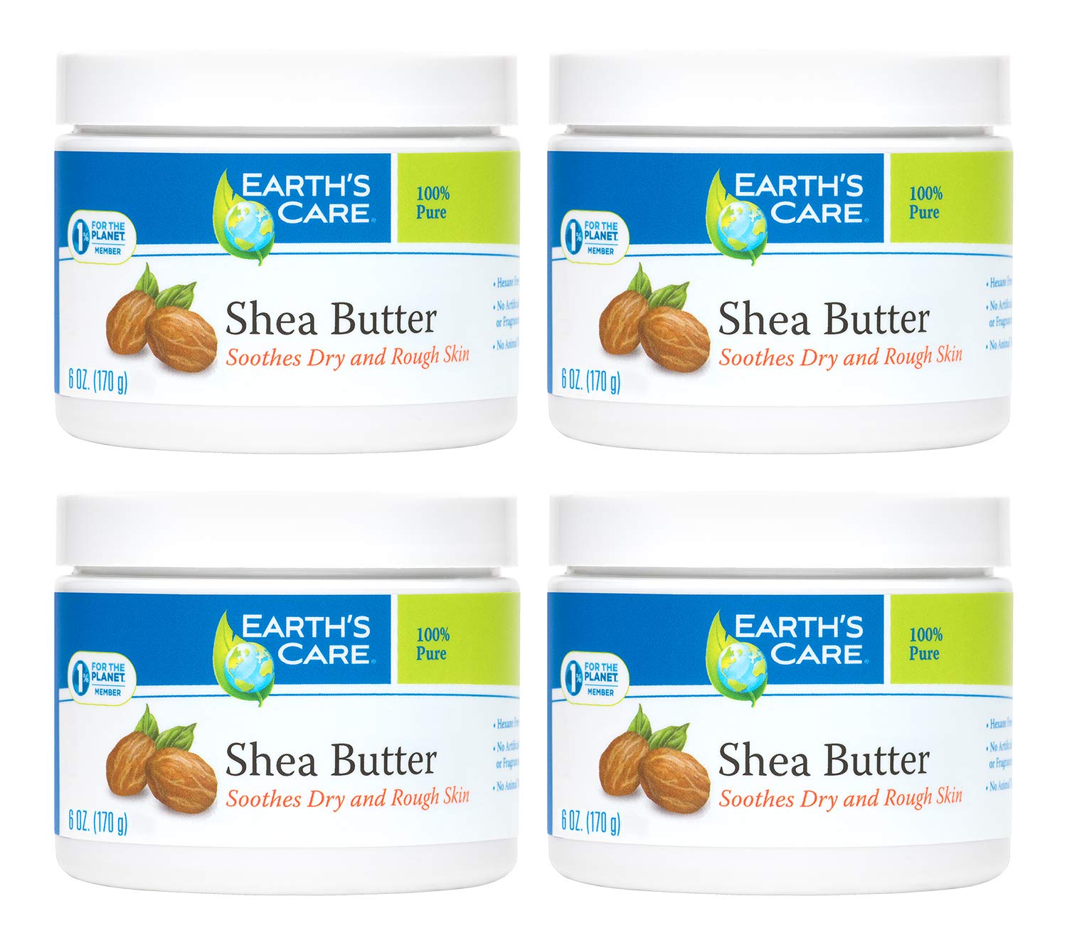 Earths Care 100% Natural Pure Shea Butter - 6 Oz (Pack of 4)