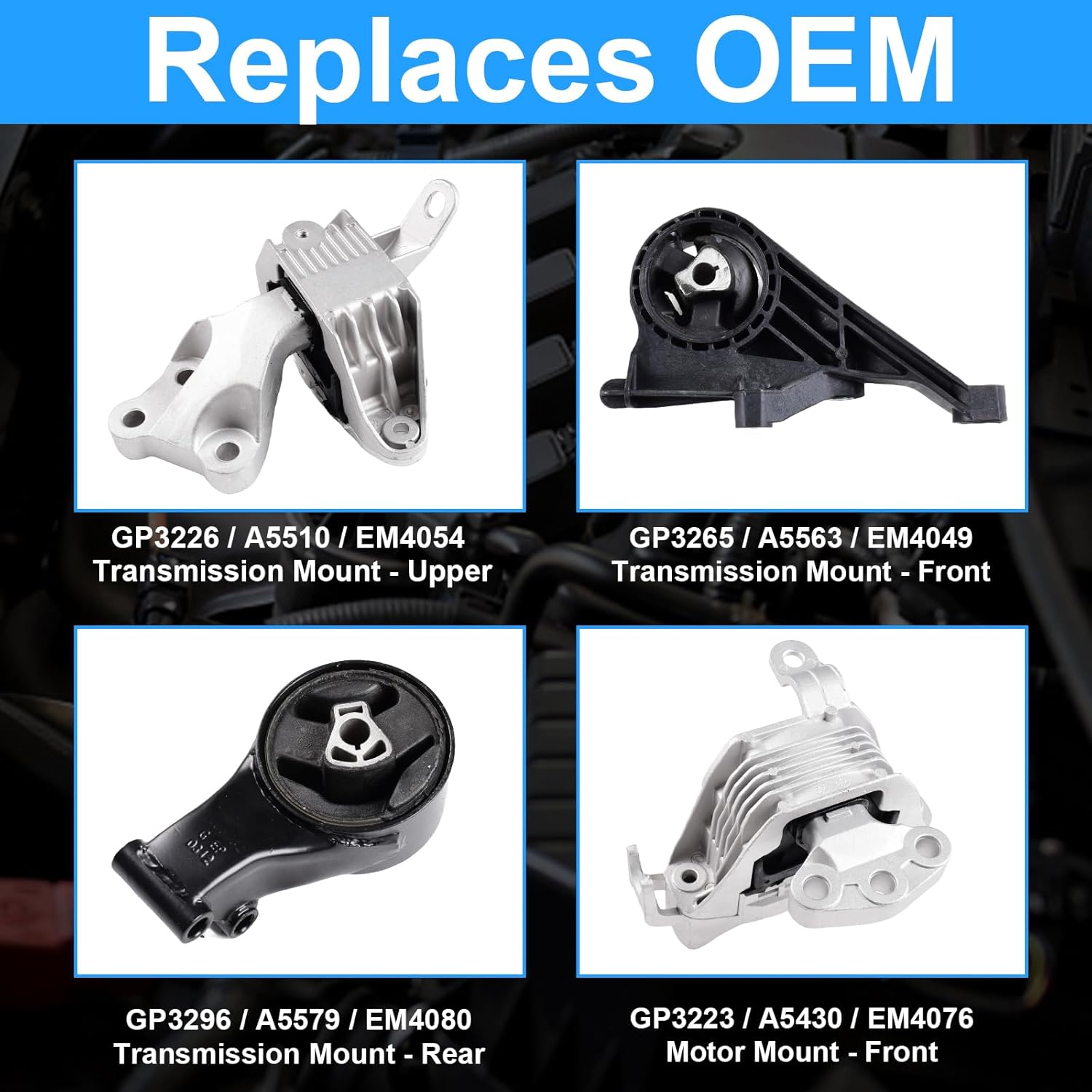 Engine Motor Mount & Transmission Mount Set Compatible with 2011-2017 Chevrolet Cruze 1.4L Automatic Transmission 4PACK Replaces# A5430 A5510 A5563 A5579