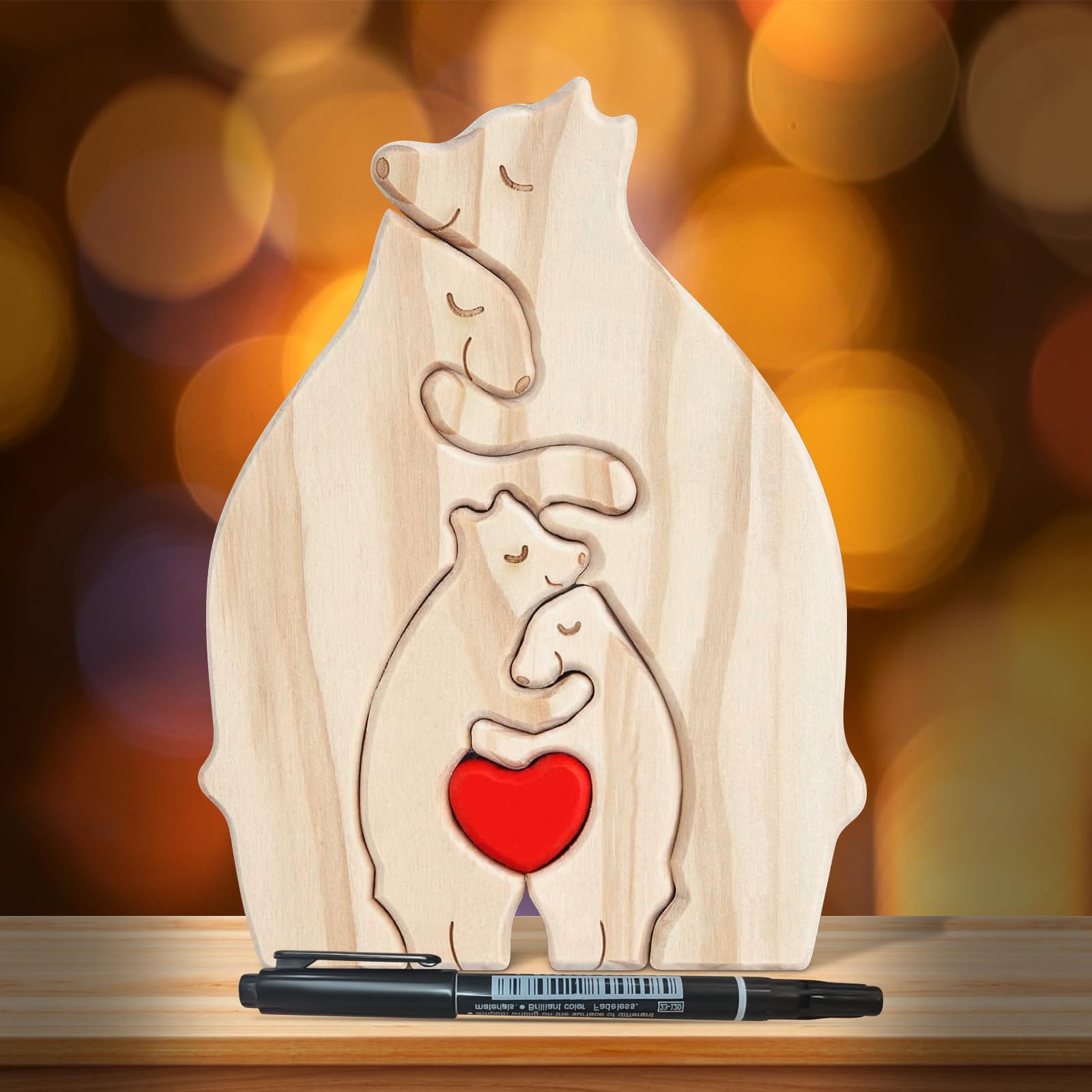 LETTERASHQP Arte de Madera de la Familia de Osos, Rompecabezas de Madera Personalizado, Adorno de Escritorio, decoración de Mesa para el hogar para Regalos de Recuerdo Familiar (4 Osos)