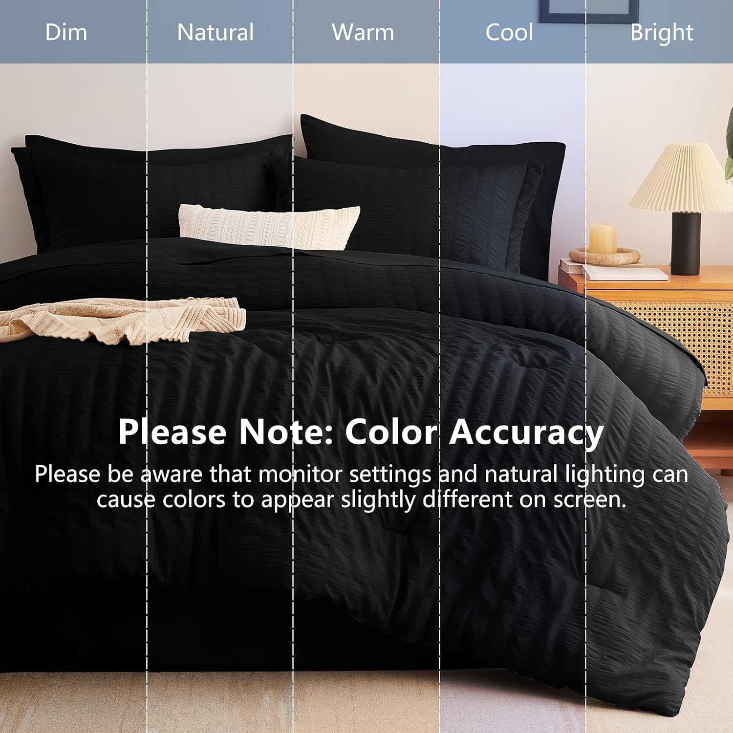 CozyLux Twin Comforter Set with Sheets 5 Pieces, Black Seersucker Luxury Textured Bed in a Bag, All Season Soft Bedding Sets with Down Alternative Comforter, Sheets, Pillowcase & Sham, Bedroom Bed Set thumbnail