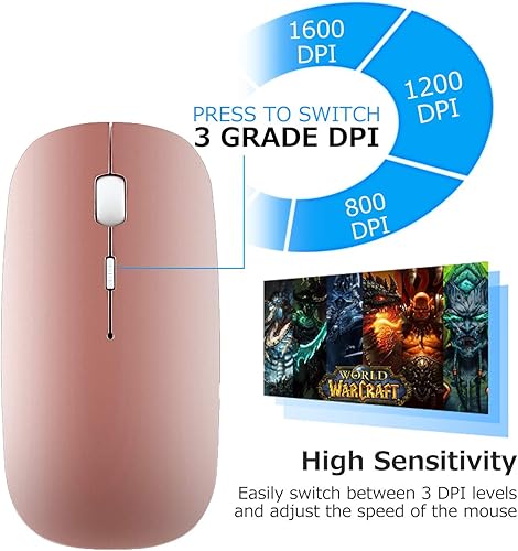 Miniatura 2 de Ratón inalámbrico Bluetooth de 2.4 GHz, modo doble, delgado, recargable, mouse inalámbrico silencioso USB, 3 DPI ajustables, compatible con laptop,