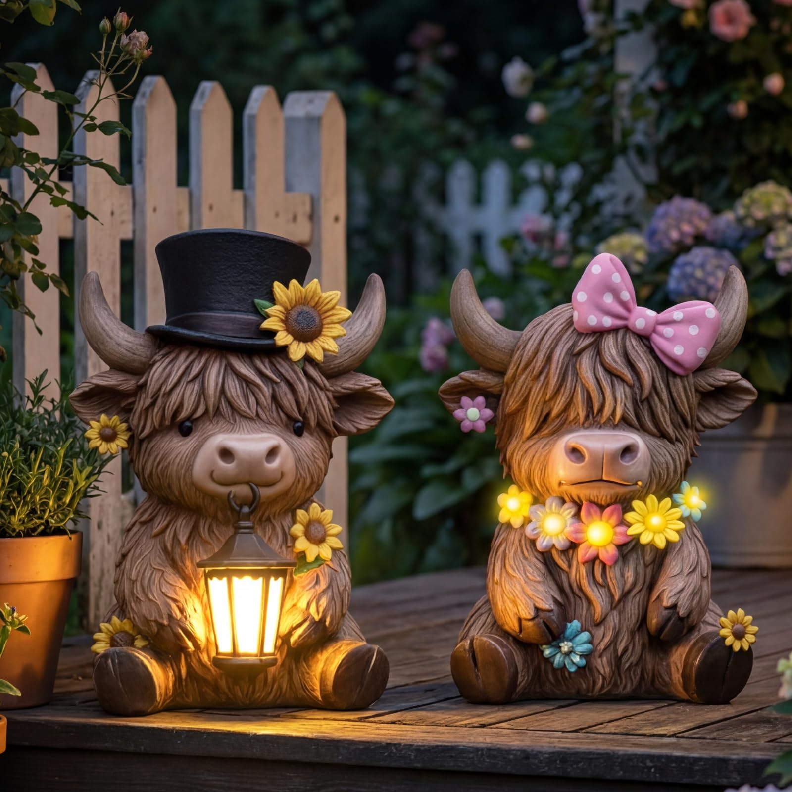 Statues solaires de jardin avec fleurs LED, décoration étanche en résine pour cour et terrasse