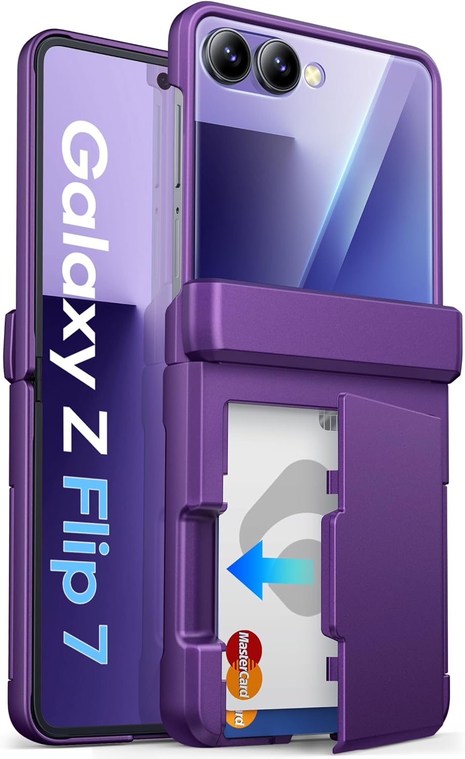 ASAFCASE for Samsung Galaxy Z Flip 7 Case Wallet with Card Holder (3 Cards) & Outer Screen Protector & Hinge Protection, Shockproof Rugged Phone Protective Cover Case for Galaxy Z Flip 7, Dark Purple