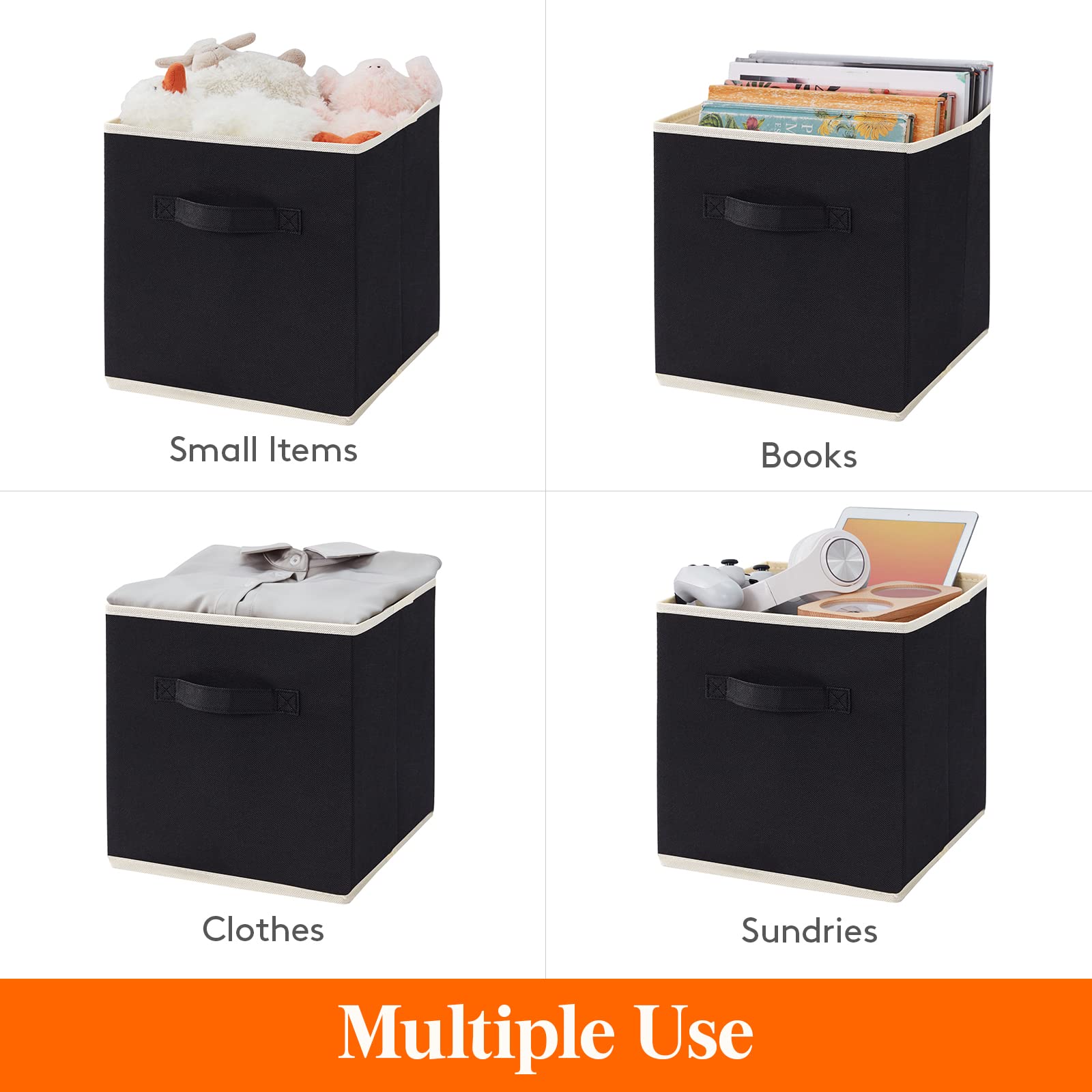 Lifewit – Juego de 6 bandejas de Almacenamiento de tamaño Mediano con Asas – Cestas de Almacenamiento Decorativas, Color Negro
