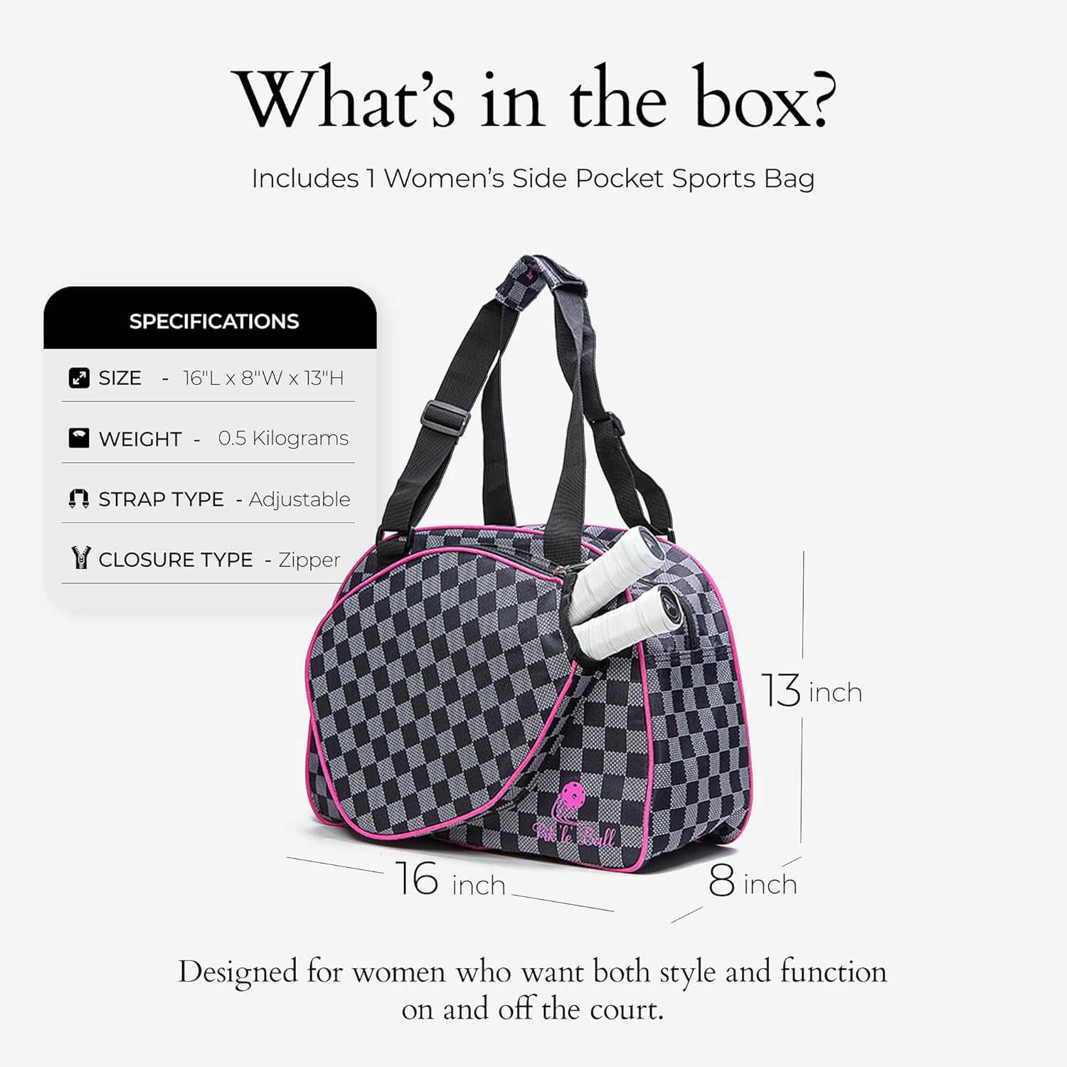Pik’le’Ball Sport Premium Women's Pickleball Bag – Stylish and Versatile Sports Bag with Water Bottle Holder, Padded Paddle Pocket, and Spacious Design (fits 2+ Paddles!)