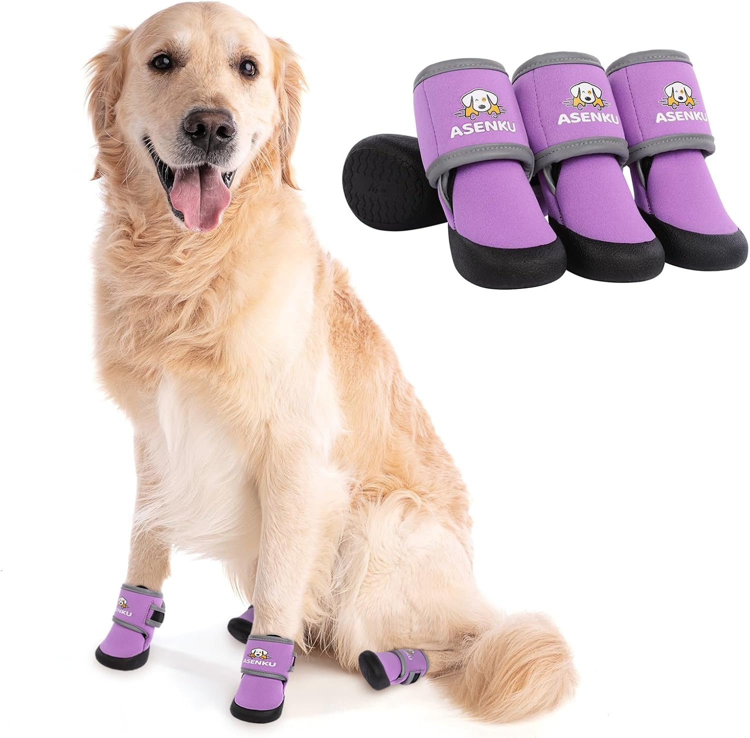 ASENKU Dog Boots for Large Dogs, Waterproof Dog Shoes for Hot Pavement Breathable Dog Booties with Reflective Strap Shoe Dog for Outdoor Hiking 4Pcs-Size6