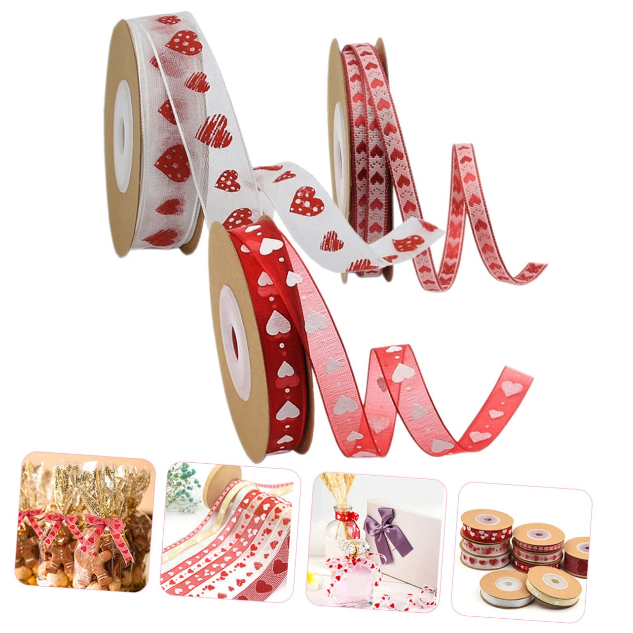 SHINEOFI 5 Sätze Schleifenband Selber Machen Valentinstag Verpackungsband Banddekor Liebe Stift Hochzeitsband Sackleinen Gold Aufkleber Herz Bögen Strasssteine Bänder Polyester 3 Rollen * 5