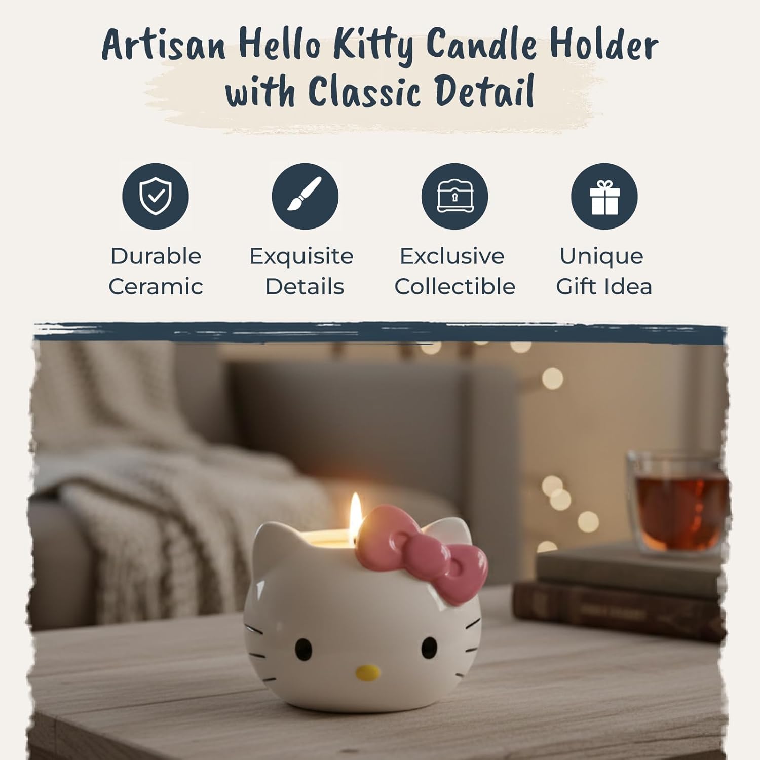 Hello Kitty Figural Head Candle Holder, 13.4 oz, 5" L x 4.5" W x 4.35" H Created by Blue Sky Clayworks
