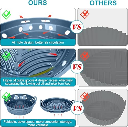 Miniatura 4 de Forros redondos de silicona para freidora de aire de 8.7 pulgadas, juego de accesorios plegables para freidora de aire, 5.8-8 cuartos de galón,