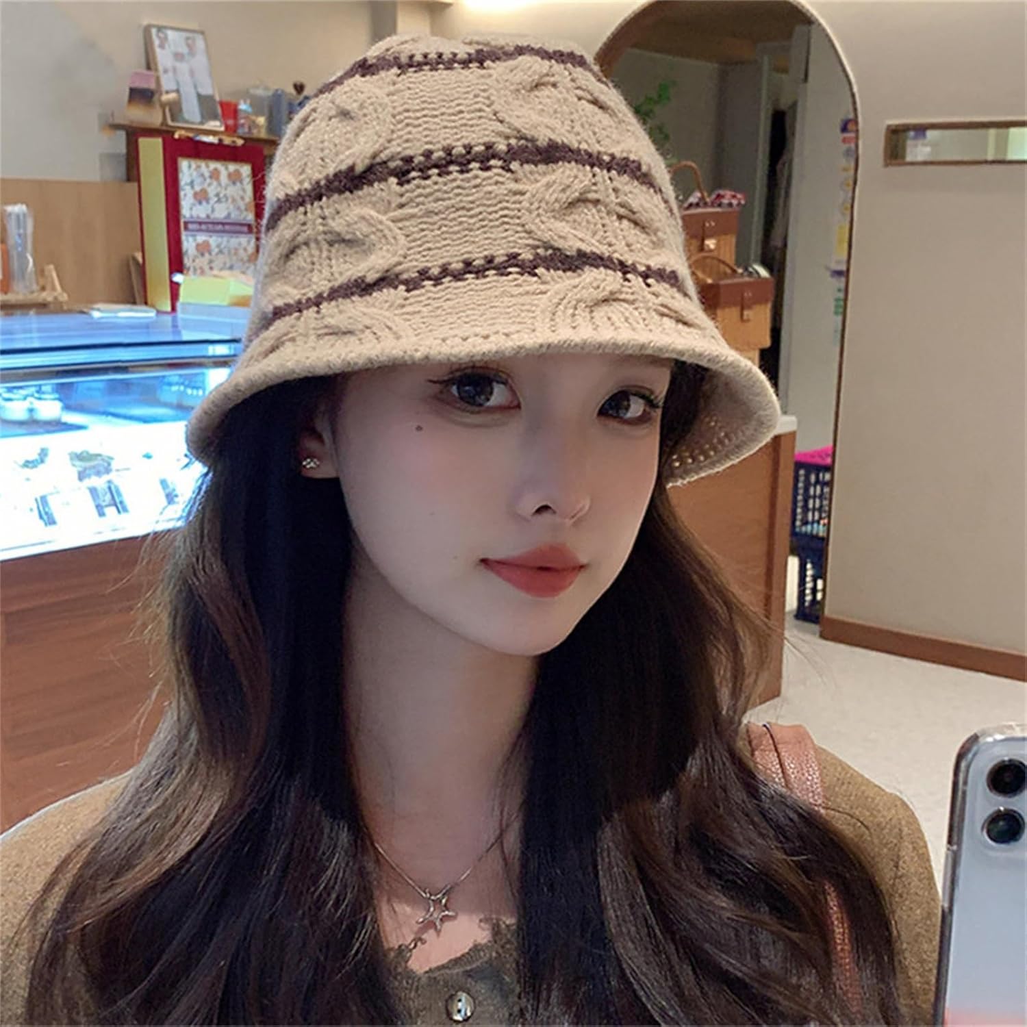Winter Hats for Women Patchwork Striped Twisted Knit Cap Female Fisherman Hat Sub for Cold Weather Warm