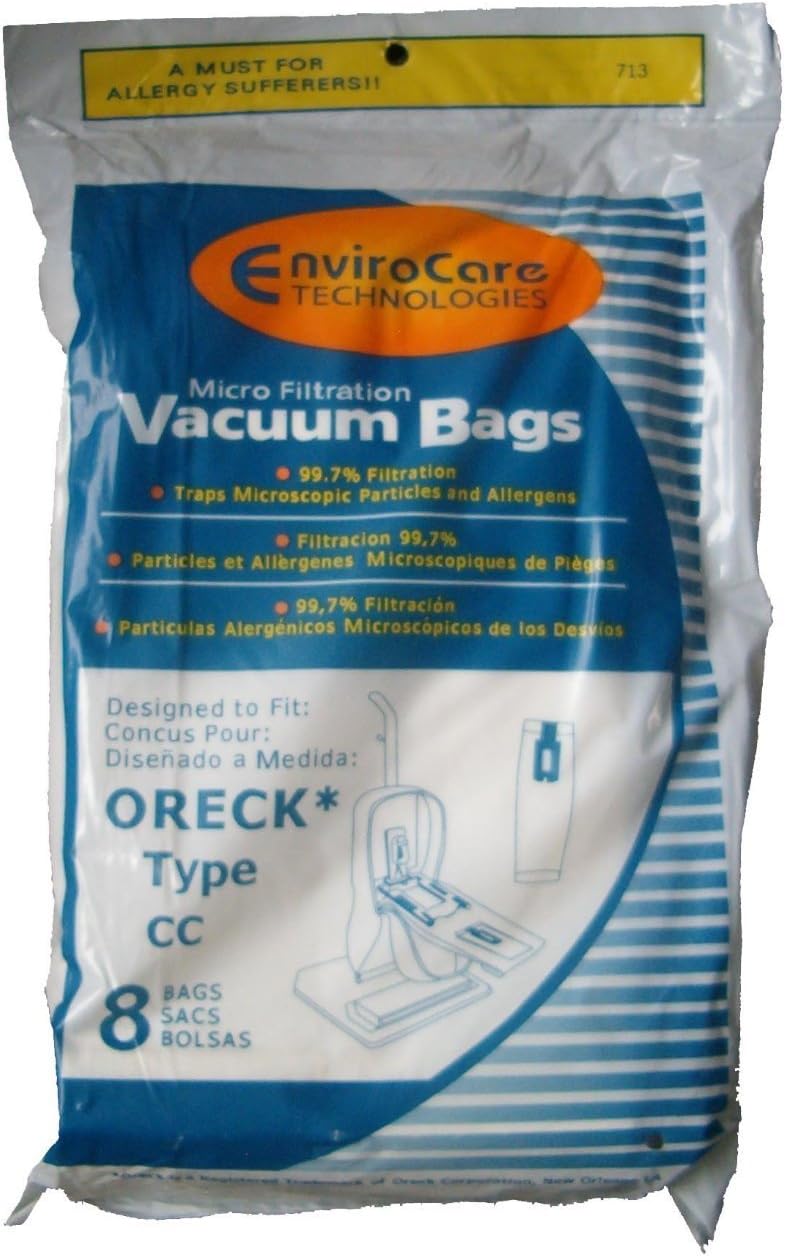 EnviroCareReplacement Micro Filtration Dust Oreck Type CC, XL. Fits All XL7, XL21, 2000's, 3000's, 4000's, 8000's, 9000's Series Model Upright Vacuum Cleaners Pac, Paper, White, 16 Bags