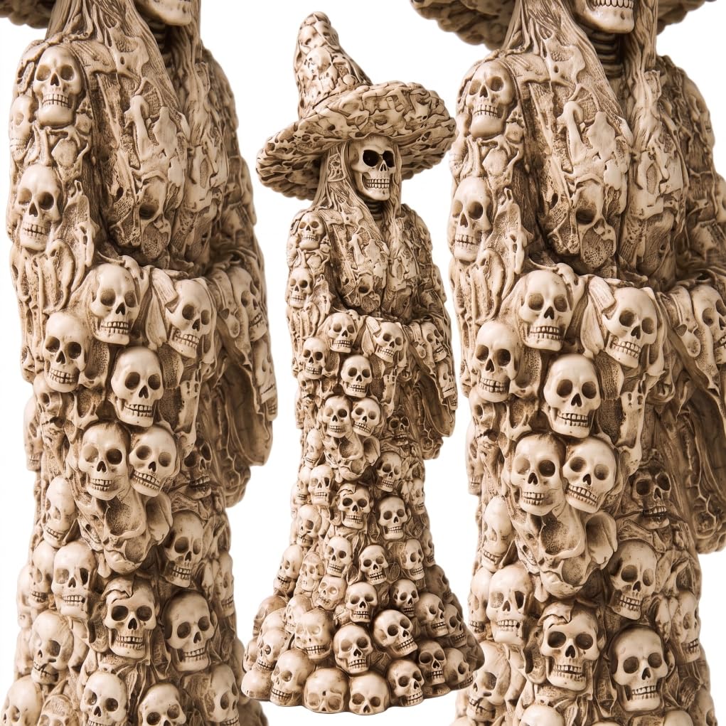 Fertnouk Halloween Lamp, Gothic Halloween Witch Decor Skeleton Eco-friendly Resin Witch Statue With Built-in Button Lights For Party & Yard White
