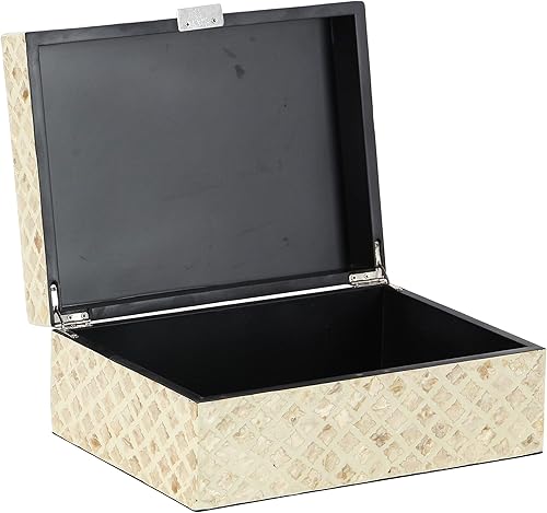 Miniatura 3 de Deco 79 Caja decorativa hecha a mano con concha de nácar con tapa con bisagras, juego de 2 cajas de almacenamiento de 12 pulgadas, 8 pulgadas de