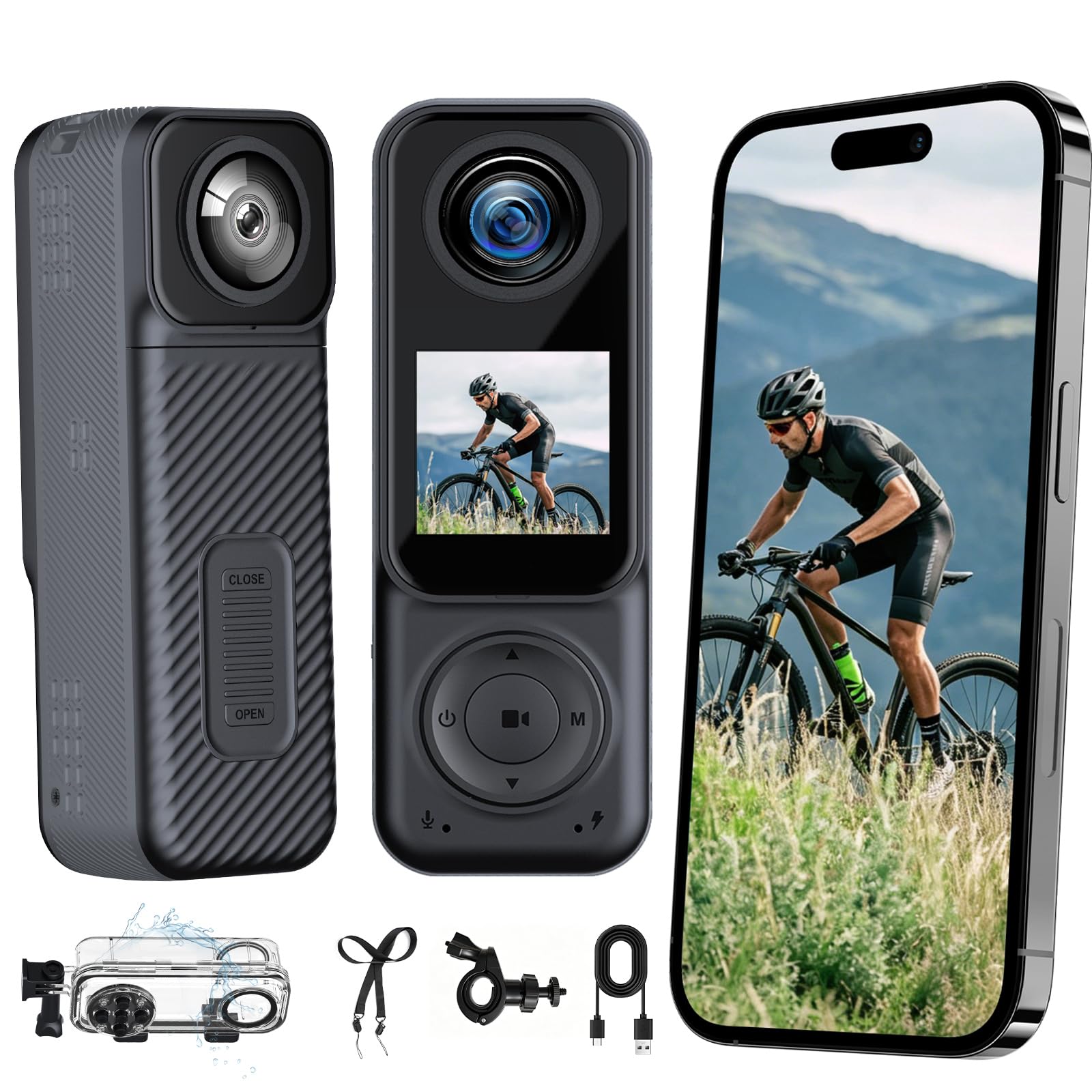 Caméra de corps 2K à double objectif POV, caméra de corps WiFi, caméra portable étanche, caméra d'enregistrement mains libres pour le sport, les voyages, le vélo, la moto, le vlogging