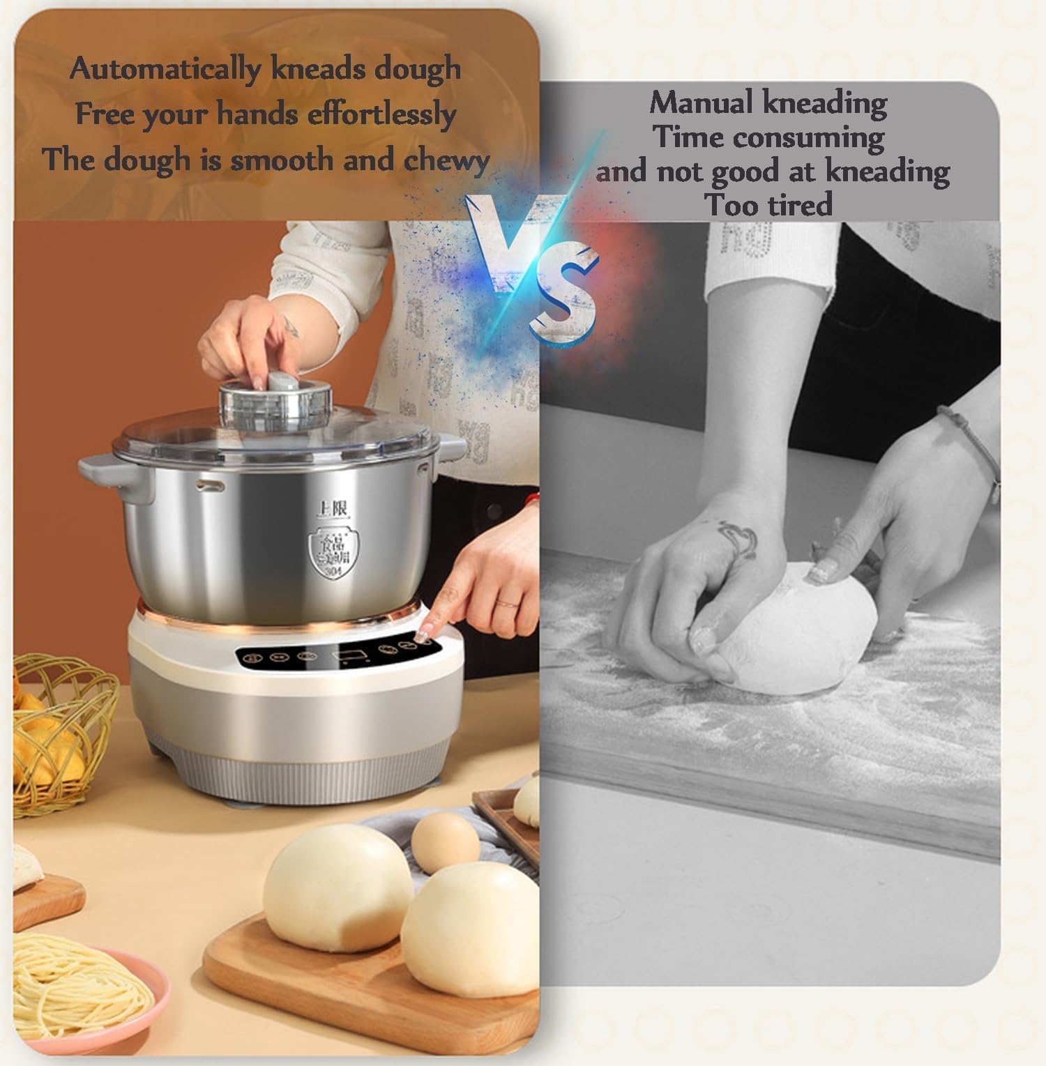 Impastatrice, impastatrice con funzione di fermentazione, professionale in acciaio inox da 7 litri, macchina impastatrice, facile da pulire