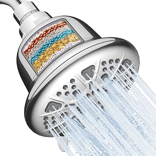 Filtered Shower Head - High Pressure with filter for Hard Water Rain Softener Luxury 7 Settings Adjustable Filter Showerhead (Chrome)