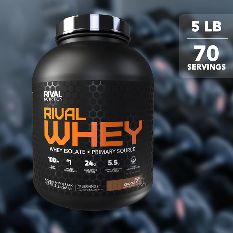 Rival Nutrition Rival Whey Protein Powder I 100% of Protein from Whey I Isolate Primary Source I 24g Protein, 5.5g BCAAs Per Scoop I Recovery, Active Lifestyles (5 Pound, Rich Chocolate) image 5