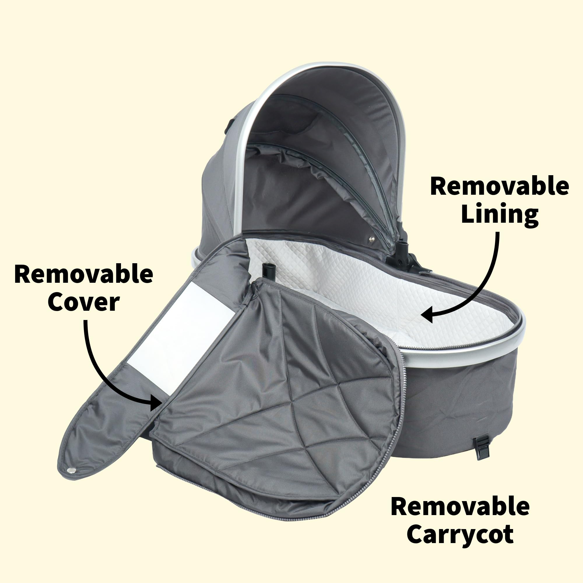 RichBaby Carrozzina Cruise – Pieghevole con una sola mano, reversibile, sospensione a tutte le ruote, telaio ammortizzante, cappuccio estensibile, nascita fino a 15 kg (3 anni), grigio