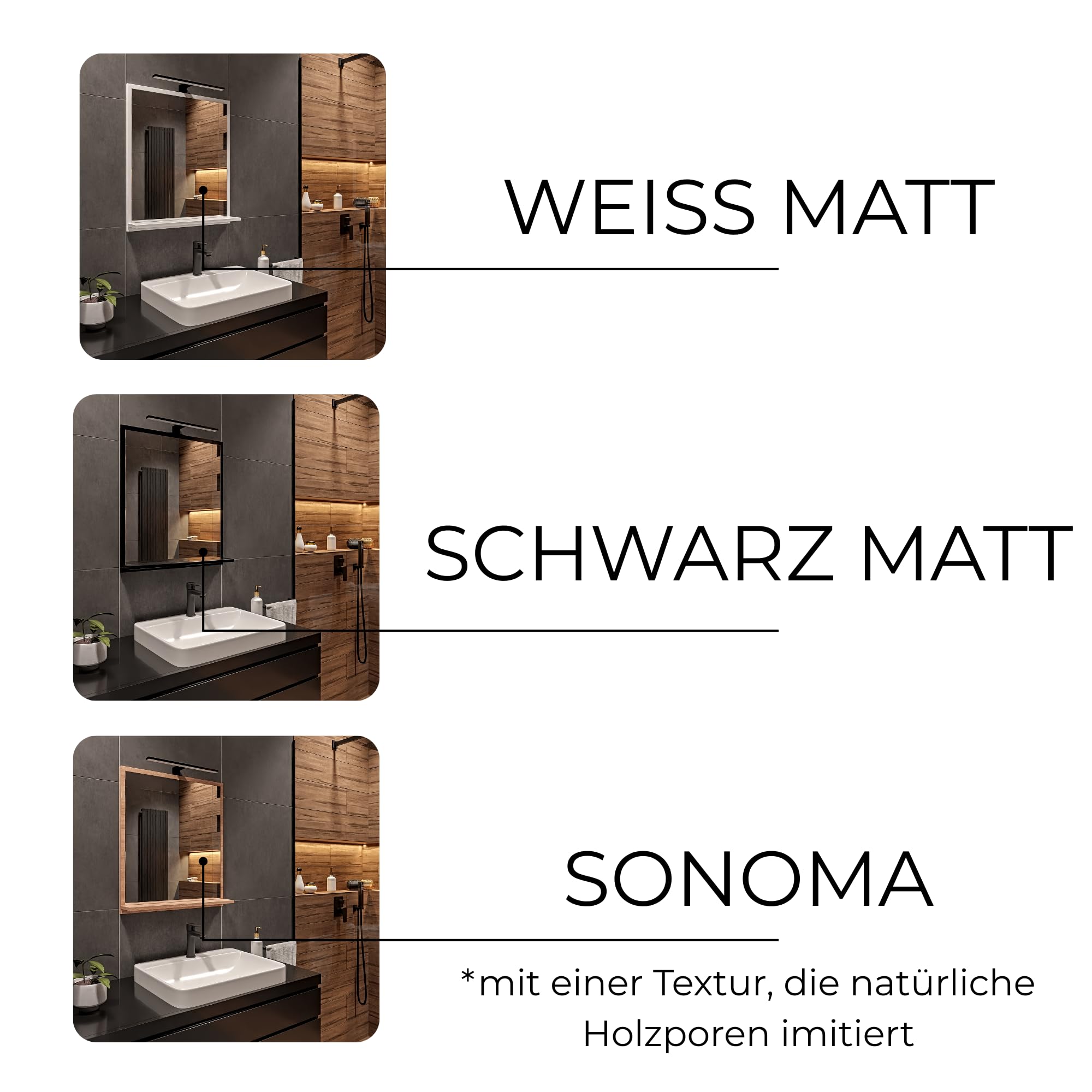 Miroir de Salle de Bain LED Sonoma avec Étagère – 60x70 cm – Éclairage 4000K IP44 – Miroir Rectangulaire Mural Moderne avec Boîtier LED Noir – Miroir avec Rangement pour Salle de Bain