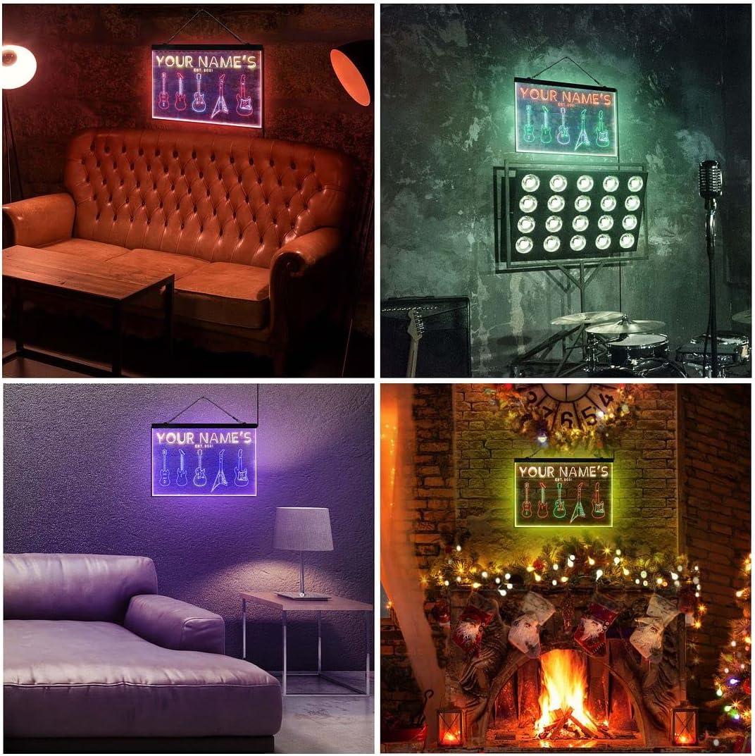 Personalized Guitar Hero Room Tri-Color LED Neon Light Sign Customize Name Date Text Quote Font White & Red & Blue 13 x 8.7 Inches st9s32-qp1-tm-wrb