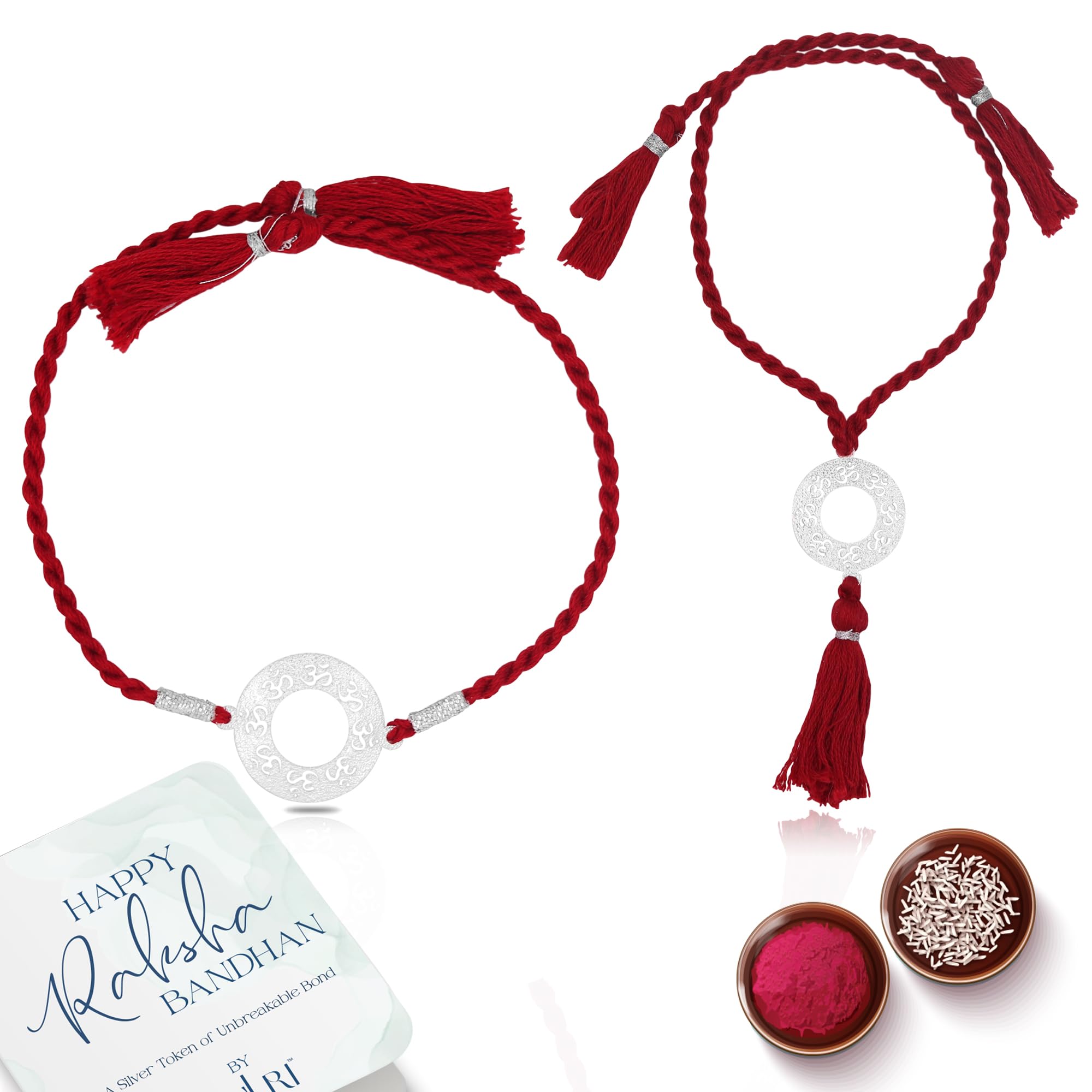 ZULRI 925 Sterling Silver Divine OM Couple Rakhi for Bhai Bhabhi (Lumba) Cotton Thread | Rakshabandhan Rakhi With Greeting Card & Roli Chawal and Certificate of Authenticity 925 Silver (B0D9P6851B) Amazon Price History, Amazon Price Tracker
