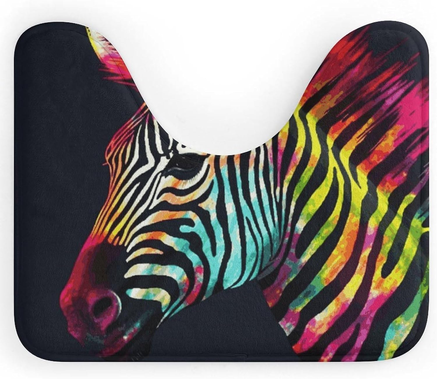 Colorful Zebra Toilet Rugs U Shaped Washable 16×20 Inch Microfiber Bathroom Rugs Non Slip Toilet Mat Super Absorbent Contour Bath Rug Machine Washable Floor Mat Soft