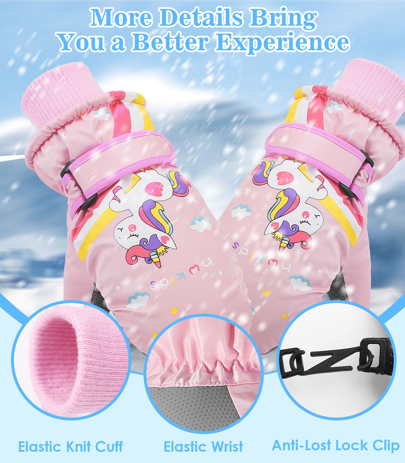 MoKo Kinder Skihandschuhe, Winter Fäustlinge Handschuhe Winddicht Wasserdicht Sport Handschuhe für Skifahren Radfahren Snowboarden Outdoor-Aktivitäten für Jungen Mädchen