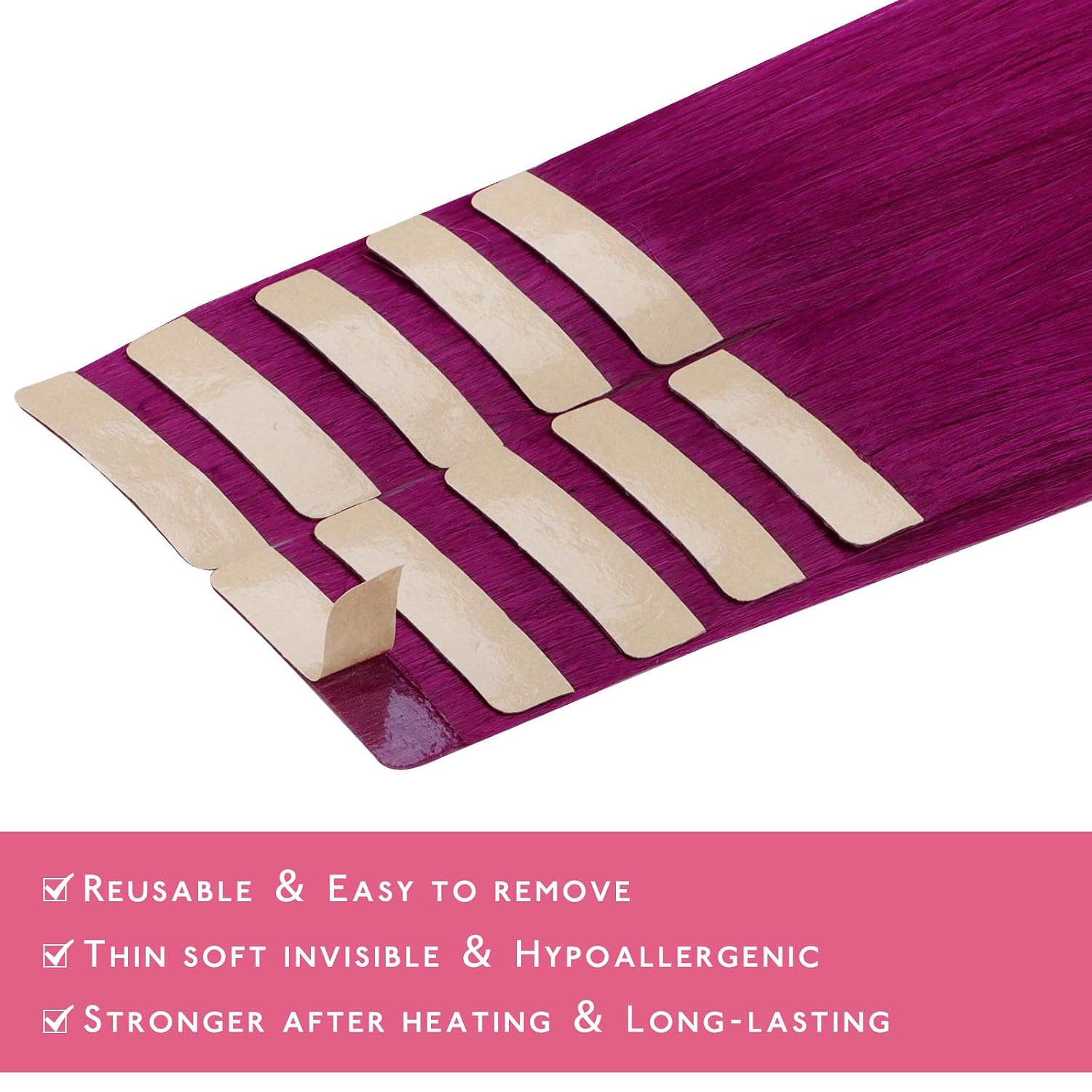 WENNALIFE Tape in Hair Extensions Human Hair Violet Tape in Extensions, 10pcs 30g 26 inch Remy Invisible Tape Ins Straight Colored Soft Real Human Hair Tape in Extensions Refill Set Extensions