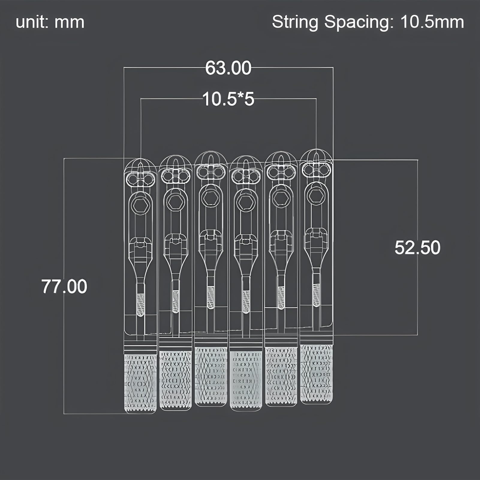 Generic Puente de Guitarra sin Cabeza, 6 Cuerdas, Espaciado de Cuerdas de 10,5 Mm, Reemplazo de Hardware de Afinación de Puente Rígido para Guitarra Eléctrica (SILVER)