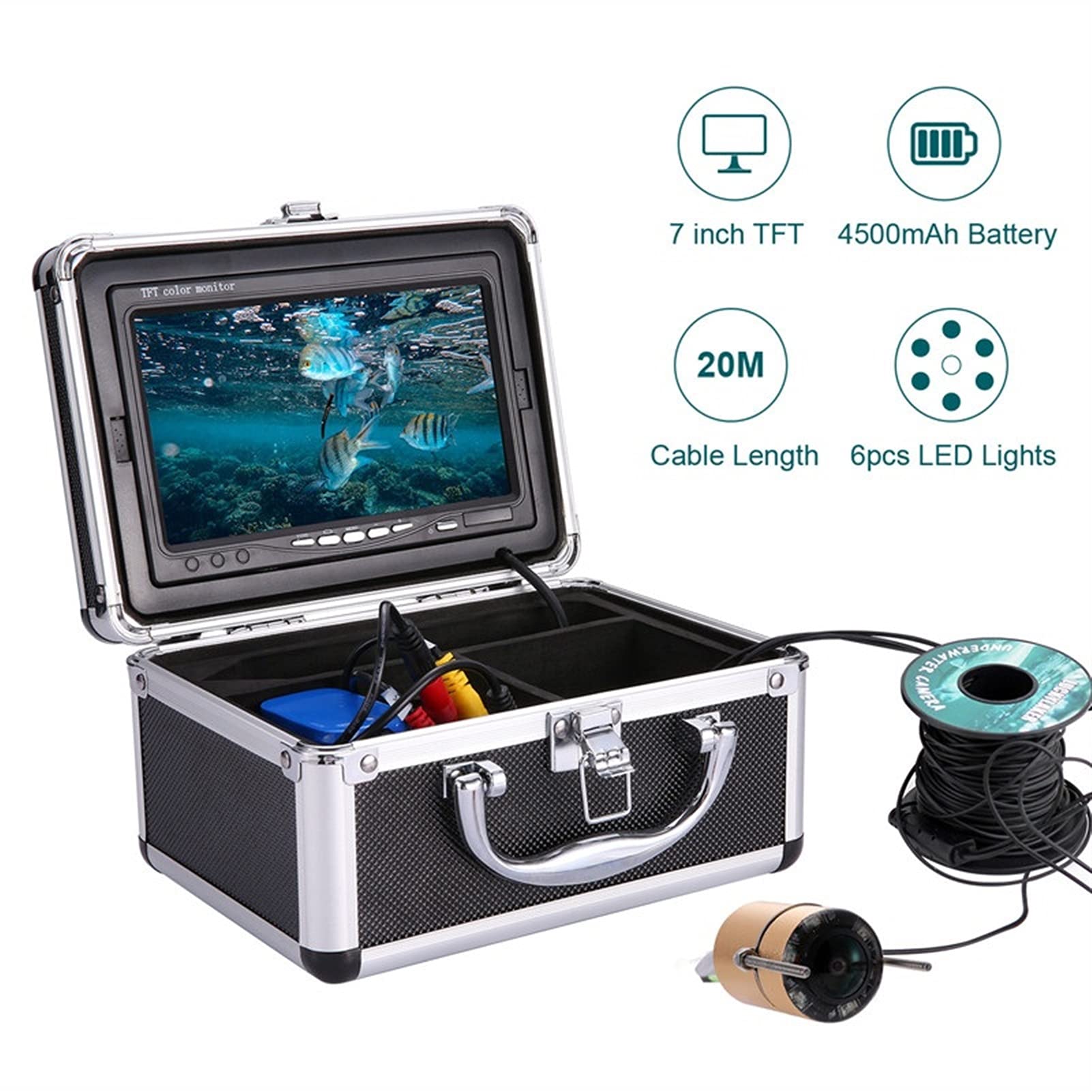 Podwodna kamera wędkarska, Wideo Fish Fisher 7 cal LCD Monitor Kamera Zestaw do zimowej podwodnej wędkowania podwodnego podświetlenia Chłopiec/Męski prezent