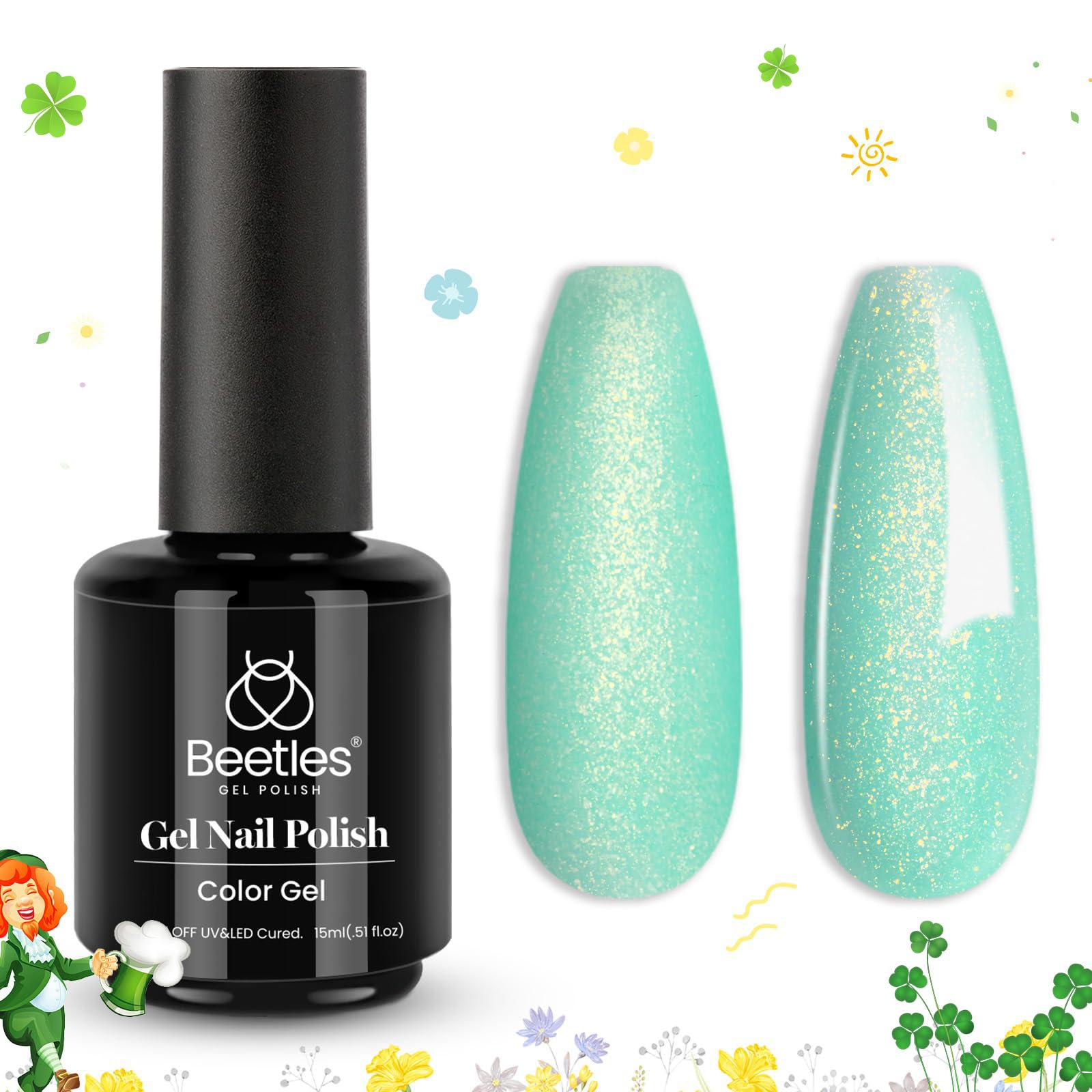 Beetles Gel Polish Mint Green Glitter Gel Nail Polish Mermaid Turquoise Shimmer UV LED Soak Off 0.51 Fl Oz - main product image