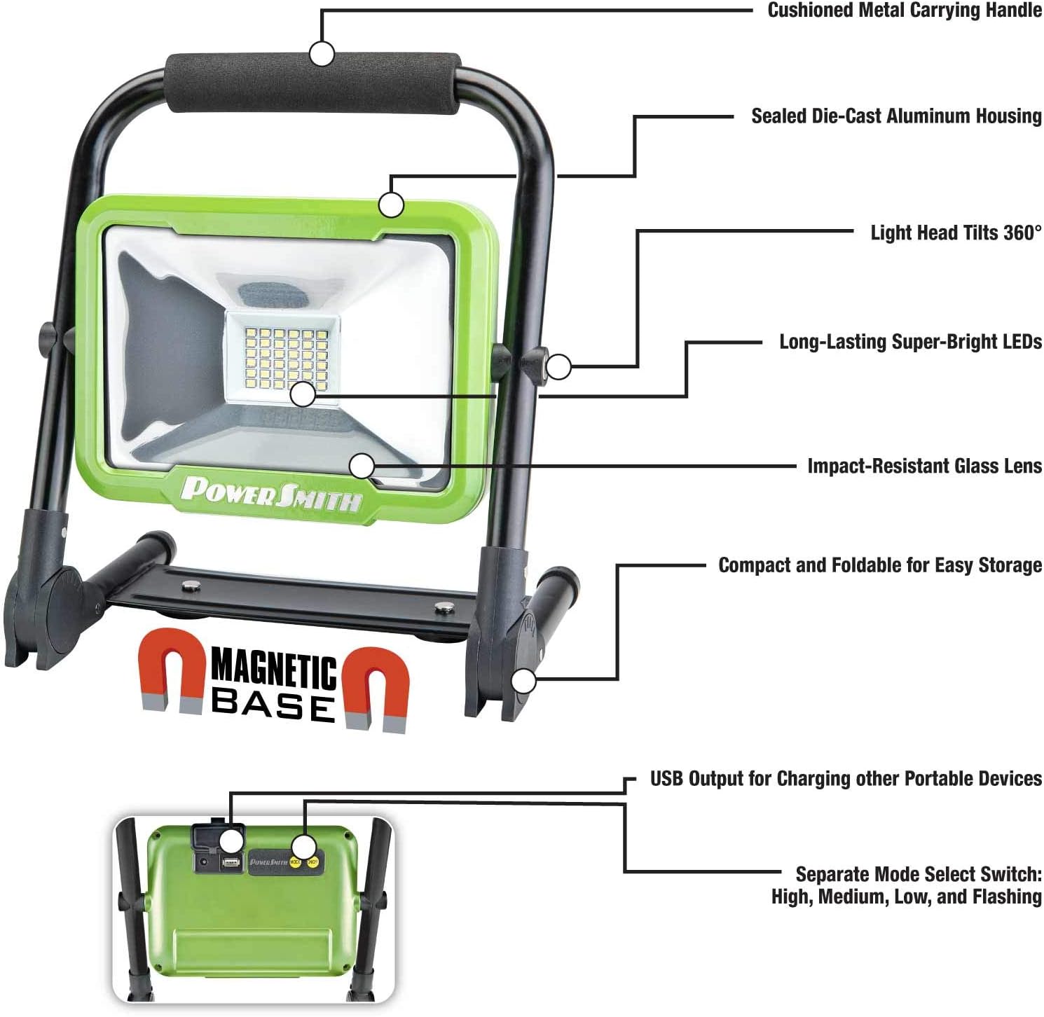 Best Cyber Monday 🔥 POWERSMITH 2,400 Lumen Rechargeable LED Work Light with Magnetic Base and USB Port for Charging Mobile Devices Get Special Price POWERSMITH 2,400 Lumen Rechargeable LED Work Light with Magnetic Base and USB Port for Charging Mobile Devices