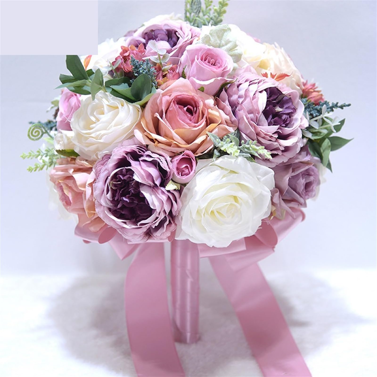 Bouquet artificiali da sposa, bouquet da sposa, Bouquet da sposa in seta con peonie rosa avorio e cipria(Pink)