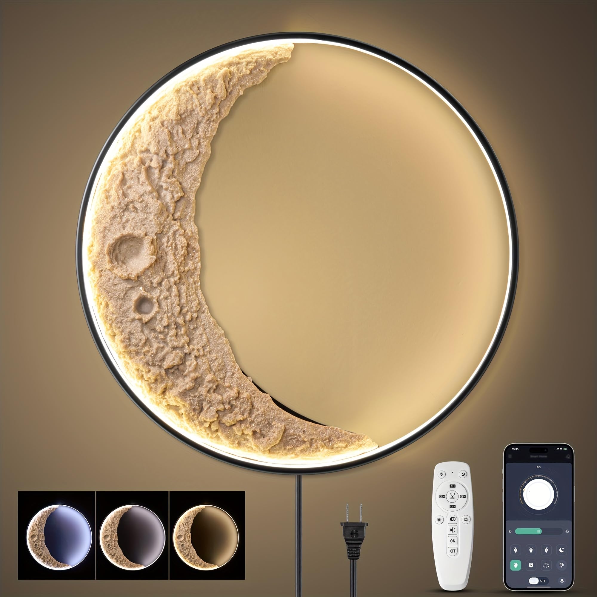 PLMOKN Moon Wall Light Lighted Wall Art Modern Led Moon Lamp Exterior ...