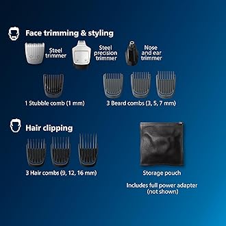 Norelco Philips Multi Groomer All-In-One Trimmer Series 3000-13 Piece Mens Grooming Kit For Beard, Face, Nose, Ear Hair Trimmer And Hair Clipper - No Blade Oil Needed, Mg3740/40