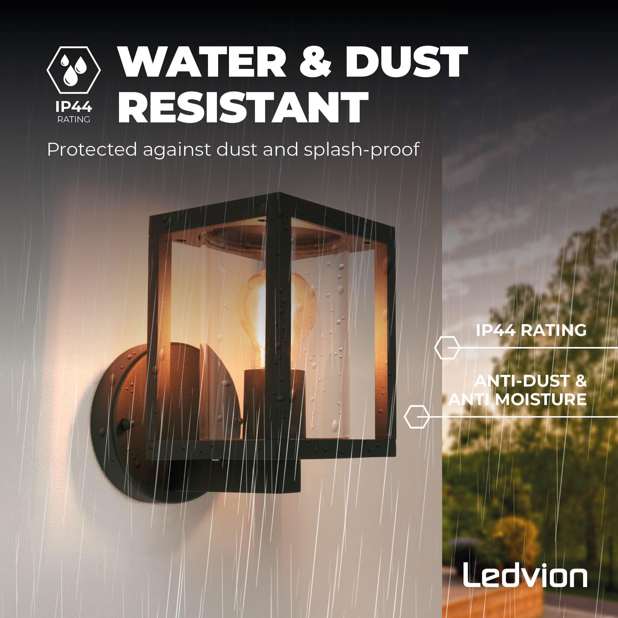 Ledvion - Lampada da parete industriale a LED Dimbaar, 7,5W, 2100K, IP44, Nero, Spot E27