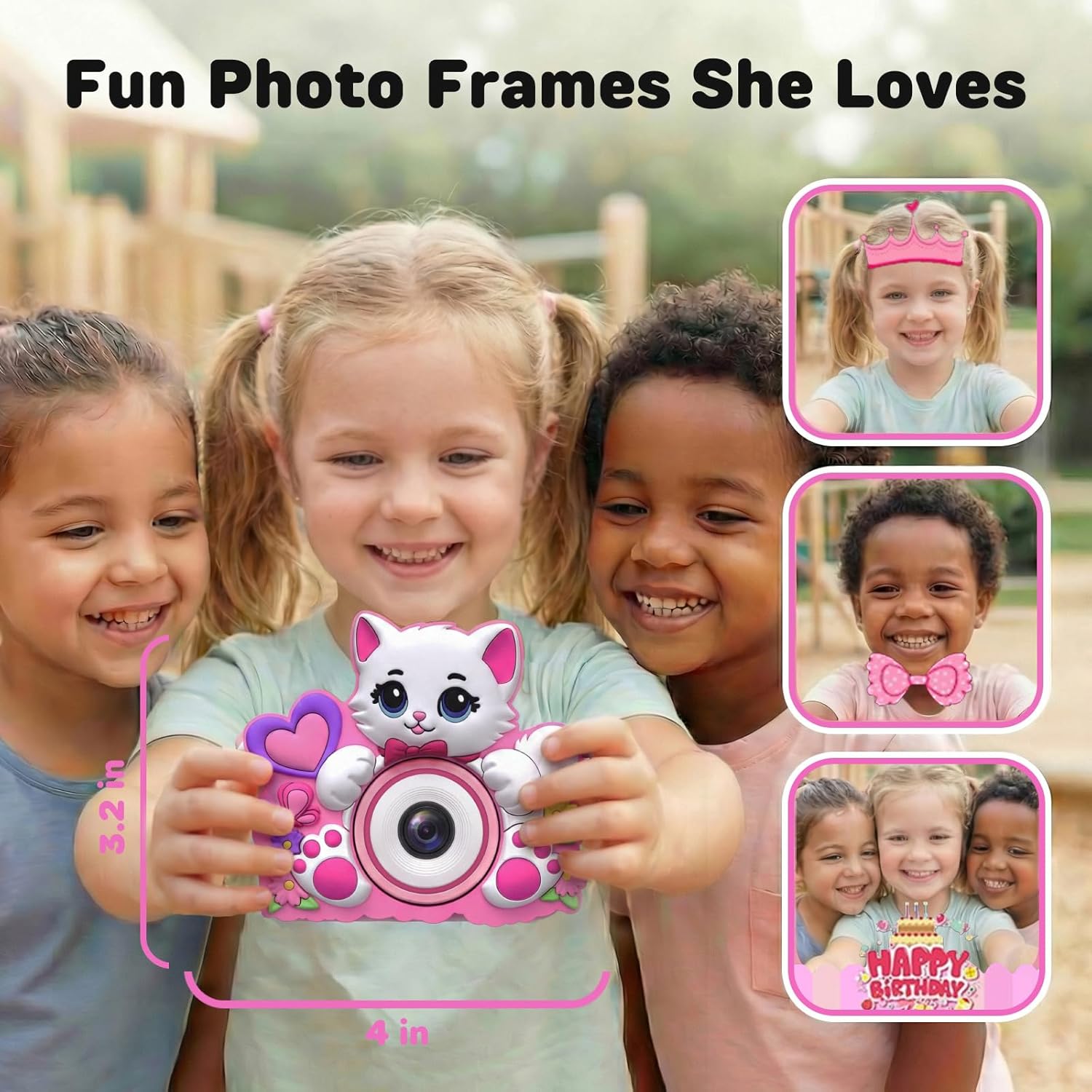 Kids Camera for Girls Toys Gifts: 3 4 5 Year Old Girl Gifts Small Children Selfie Digital Pink Camera for Kids, Christmas Birthday Gift for Girls Toy Cameras for Toddlers Age 3-5, 32G SD Card Included