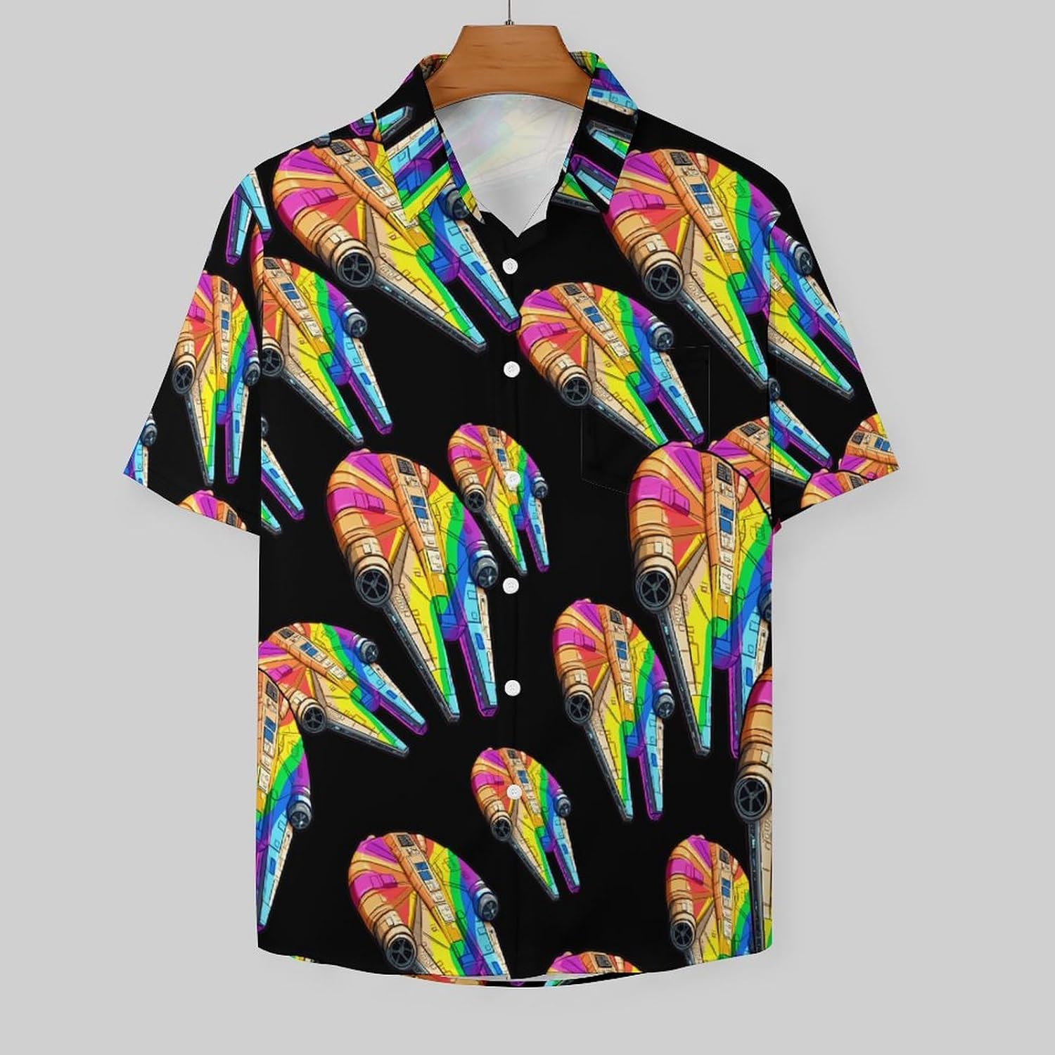 Star Wars Rainbow Millennium Falcon Hawaiian Shirt for Men Short Sleeve Beach Shirts Casual Beach Party Clothing Tops 4XL