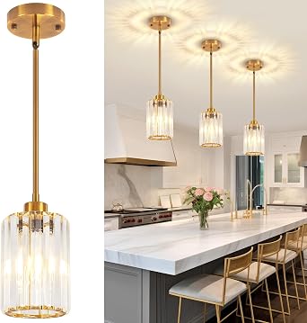 3 Pack Brushed Gold Pendant Lights Kitchen Island Crystal Mini Chandelier