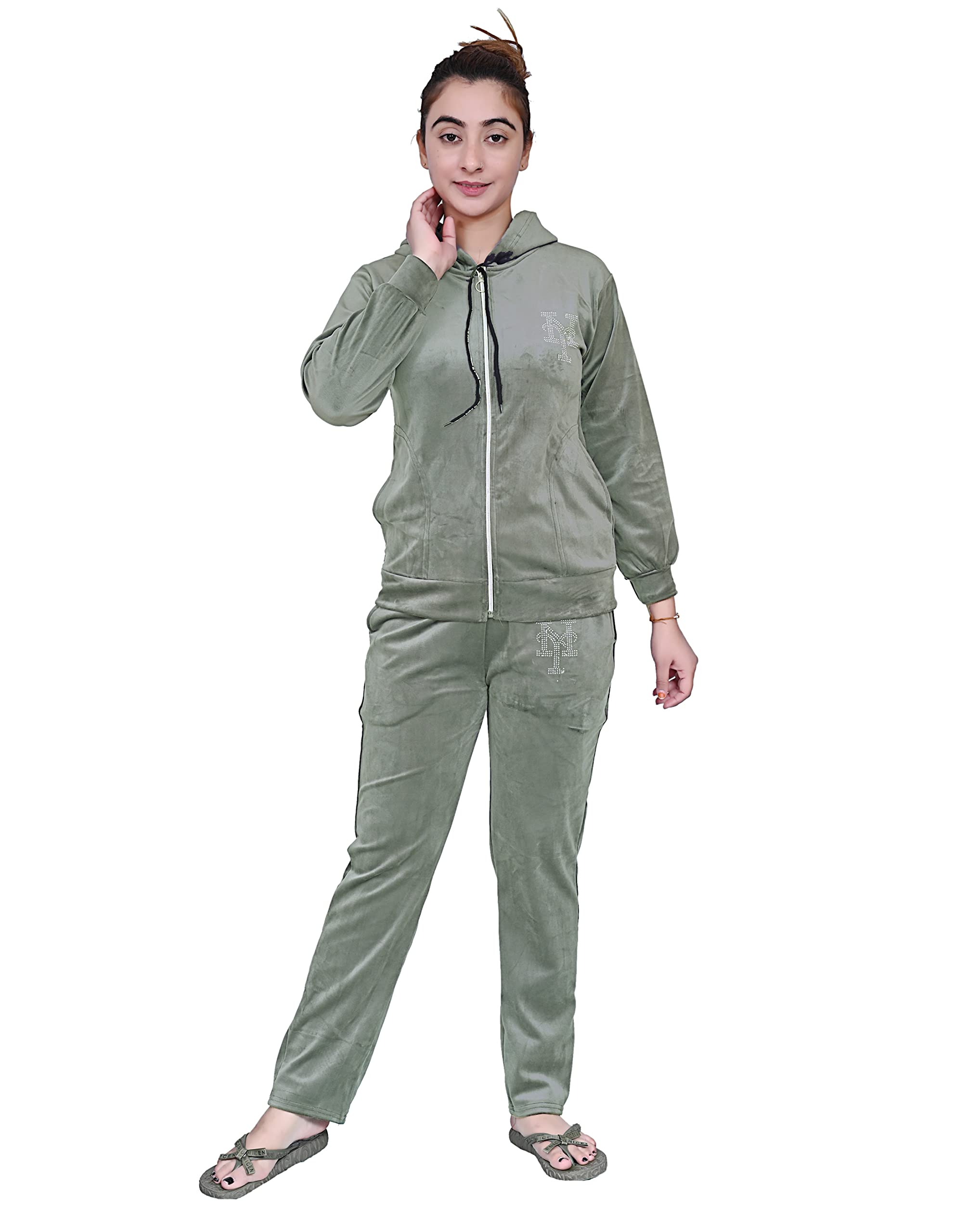 hainah Women Velvet Super Soft Solid Night Suits/Tracksuit, Jacket with Hood & Payjama-picture-13