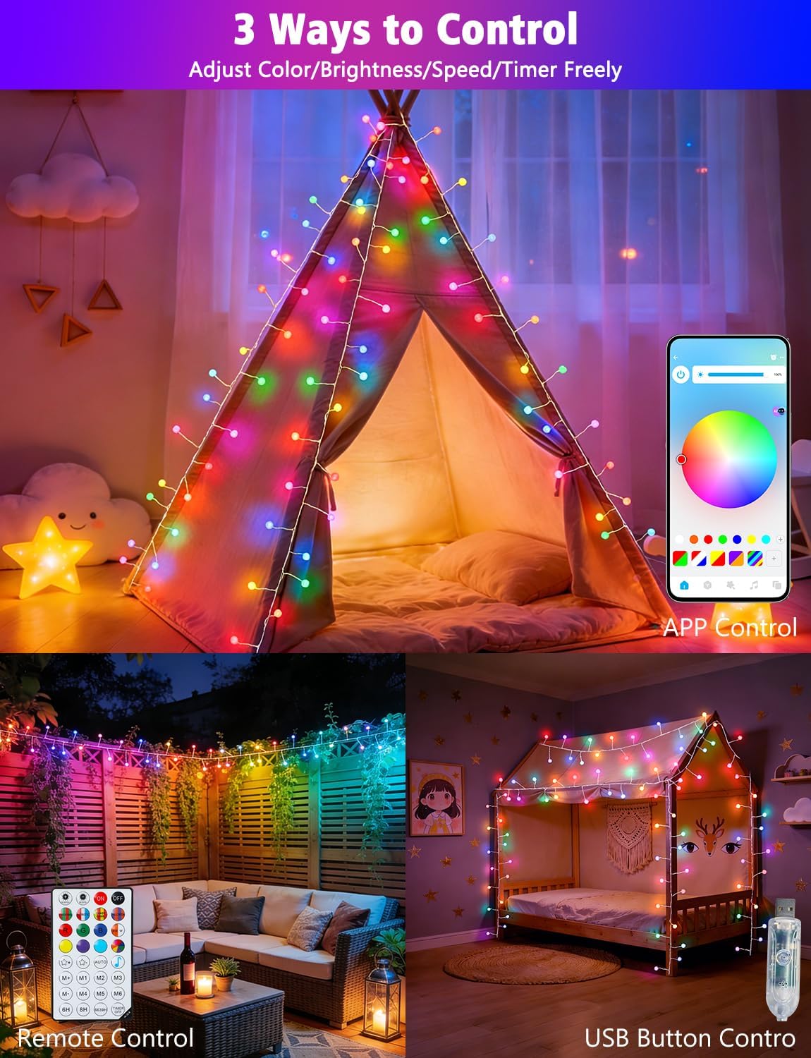 Smart String Lights Plug in with App, 10FT Color Changing String Lights image 2