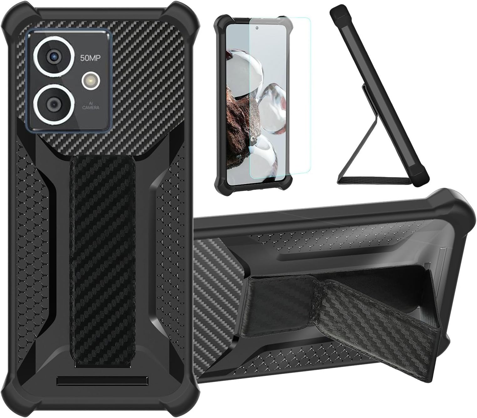 Case Compatible for HMD Crest Phone Case Stand Cover [with Tempered Glass Screen Protector] Hybrid Case [Folding Support Magnetic] [Frosted Anti-Fingerprint] Black