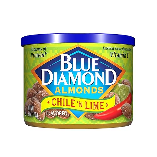 Blue Diamond Almonds, Snack Nut con sabor a Chile n' Lime perfecto para llevar y aperitivos, lata de 6 onzas