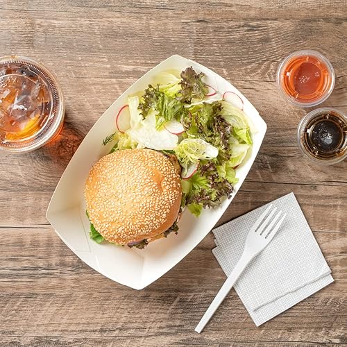 Miniatura 7 de Restaurantware Bio Tek - Botes de comida de 2 libras, 200 bandejas de papel desechables  Barcos de papel blanco resistentes a la grasa para