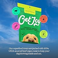 Vista 6 de Get Joy Golosinas liofilizadas 100% de corazón de res para perros, 4 onzas Carne de órgano de un solo ingrediente, complemento de comida cruda