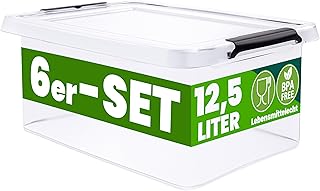 Deuba® 6x Aufbewahrungsbox mit Deckel 12,5L Box Kunststoff Kisten lebensmittelecht BPA frei Klickverschluss transparent stapelbar Küche Schlafzimmer